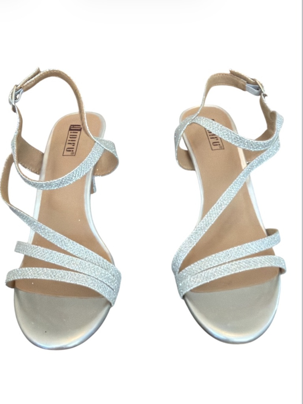 IDIFU Silver Shimmer Strappy Kitten Heel Sandals Metallic Holiday Gala 8.5 NWT